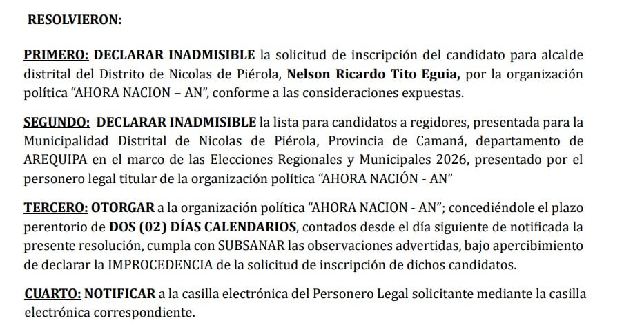 Resolución del JEE Camaná.