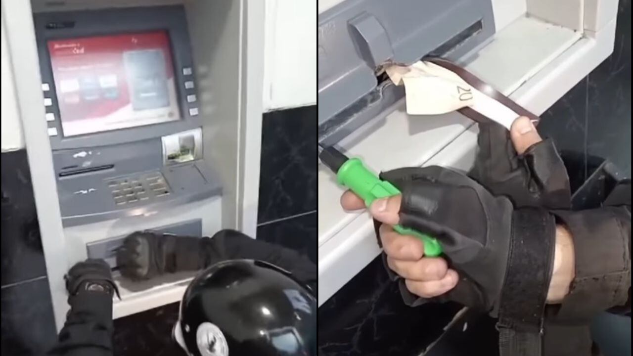 Delincuentes habían colocado un objeto para que los billetes se atraquen en la máquina para luego retirarlos.