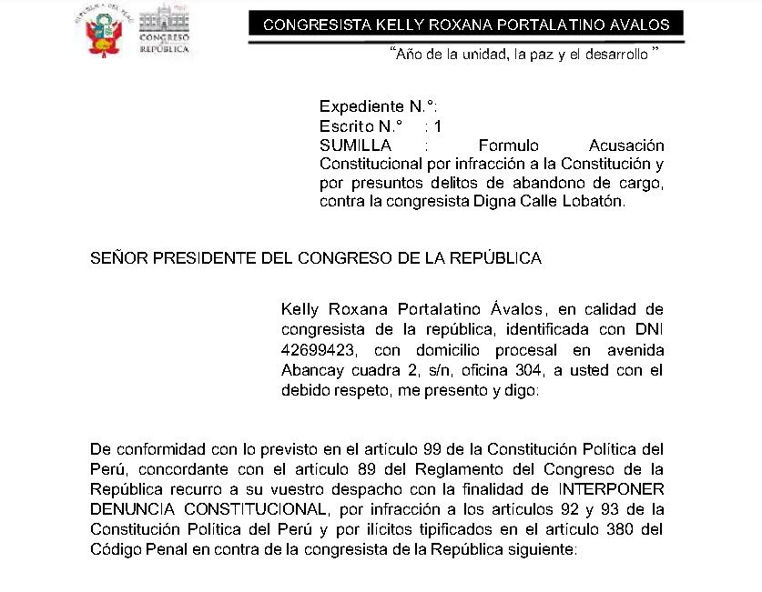 Denuncia constitucional contra Digna Calle