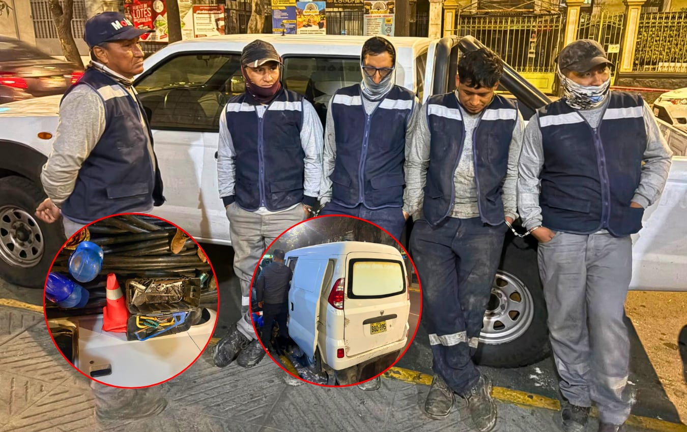Seis integrantes de la banda criminal “Los Secuaces de la Blanca” presuntamente implicados en el robo de cables de cobre en Chiguata, Arequipa. Foto: Composición GEC/PNP.