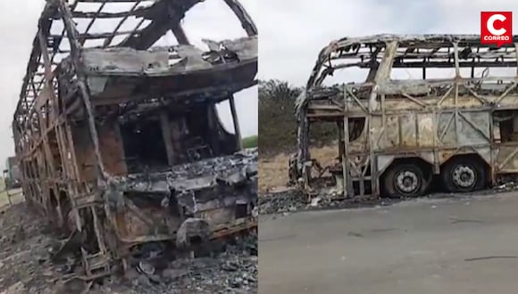 Bus interprovincial se incendió en la Panamericana cuando se dirigía a Tumbes.