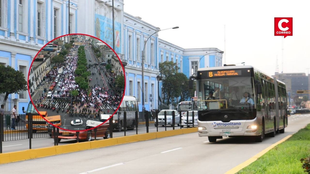 Metropolitano aplica desvíos temporales por movilizaciones en el Centro de Lima. Composición: Diario Correo.