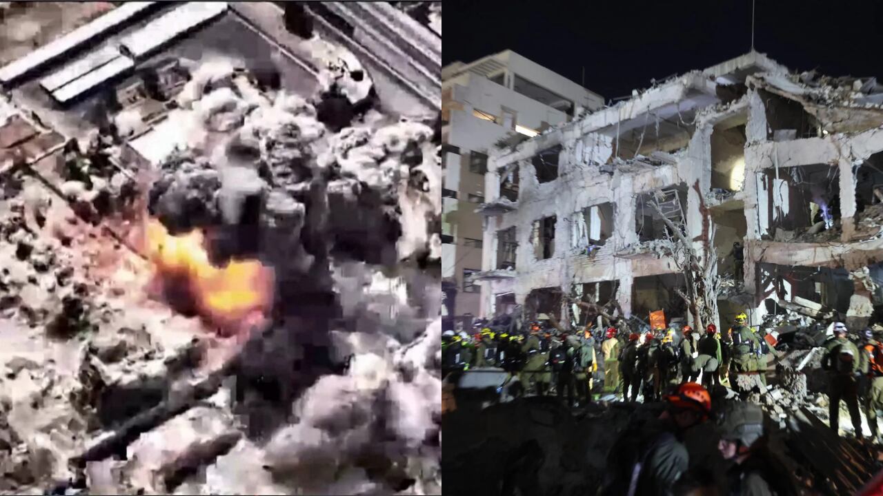 IZQUIERDA: Video del Ejército de Israel muestra ataques a gran escala contra Irán (AFP). DERECHA: En Tel Aviv se registró el impacto de un misil disparada desde Irán. (EFE/ABIR SULTAN)