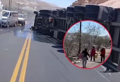 Camión cargado de aceite vegetal se vuelca en la Variante de Uchumayo en Arequipa y genera congestión