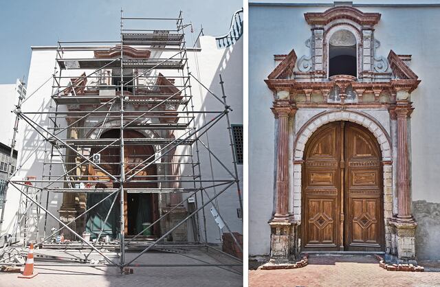 Restaurado portón de la Capilla de la Veracruz. Se consolidaron adobes en mal estado.