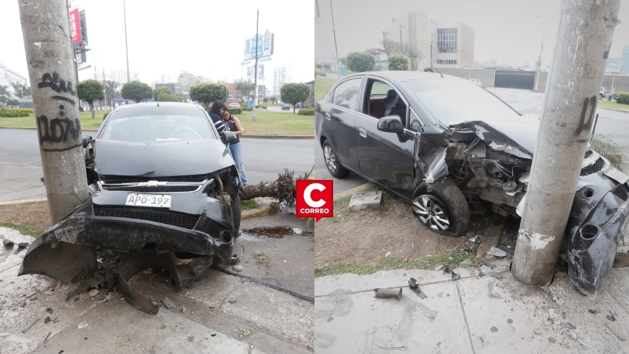 San Miguel: tres heridos deja choque de auto contra poste en avenidas Universitaria y La Marina. Fotos: Joseph Angeles/ @photo.gec