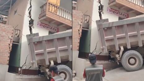 La Libertad: Vivienda en Parcoy queda inhabitable tras violento choque de un volquete (VIDEO)