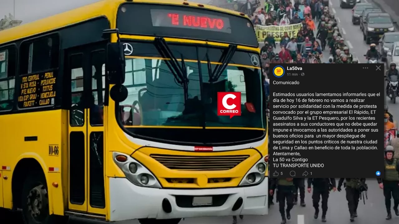 La 50 se suma al apagado de motores y suspende sus servicios tras asesinato de conductor en SMP. Composición: Diario Correo.