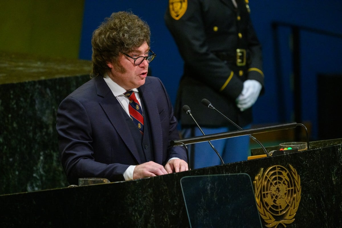 NEW YORK, NEW YORK - SEPTEMBER 23: President of Argentina Javier Milei addresses the 81st session of the United Nations (U.N.) General Assembly at U.N. Headquarters on September 23, 2026 in New York City. World leaders have gathered in New York for the annual session of the United Nations General Assembly, with this year's global issues ranging from the threat of artificial intelligence to the continued wars in Ukraine, Iran and Gaza. Alexi J. Rosenfeld/Getty Images/AFP (Photo by Alexi J. Rosenfeld / GETTY IMAGES NORTH AMERICA / Getty Images via AFP)