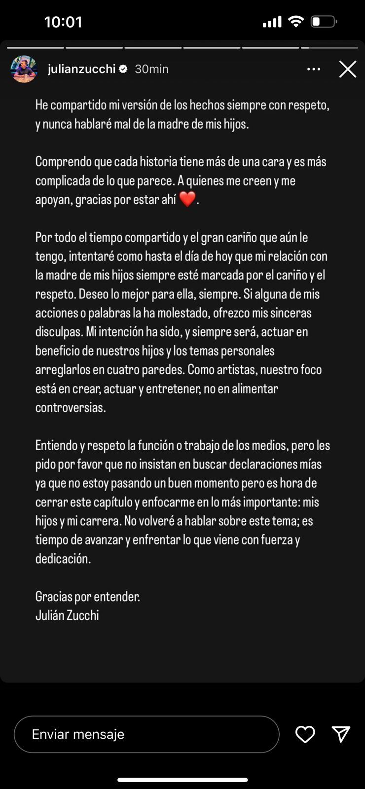 Comunicado de Julián Zucchi