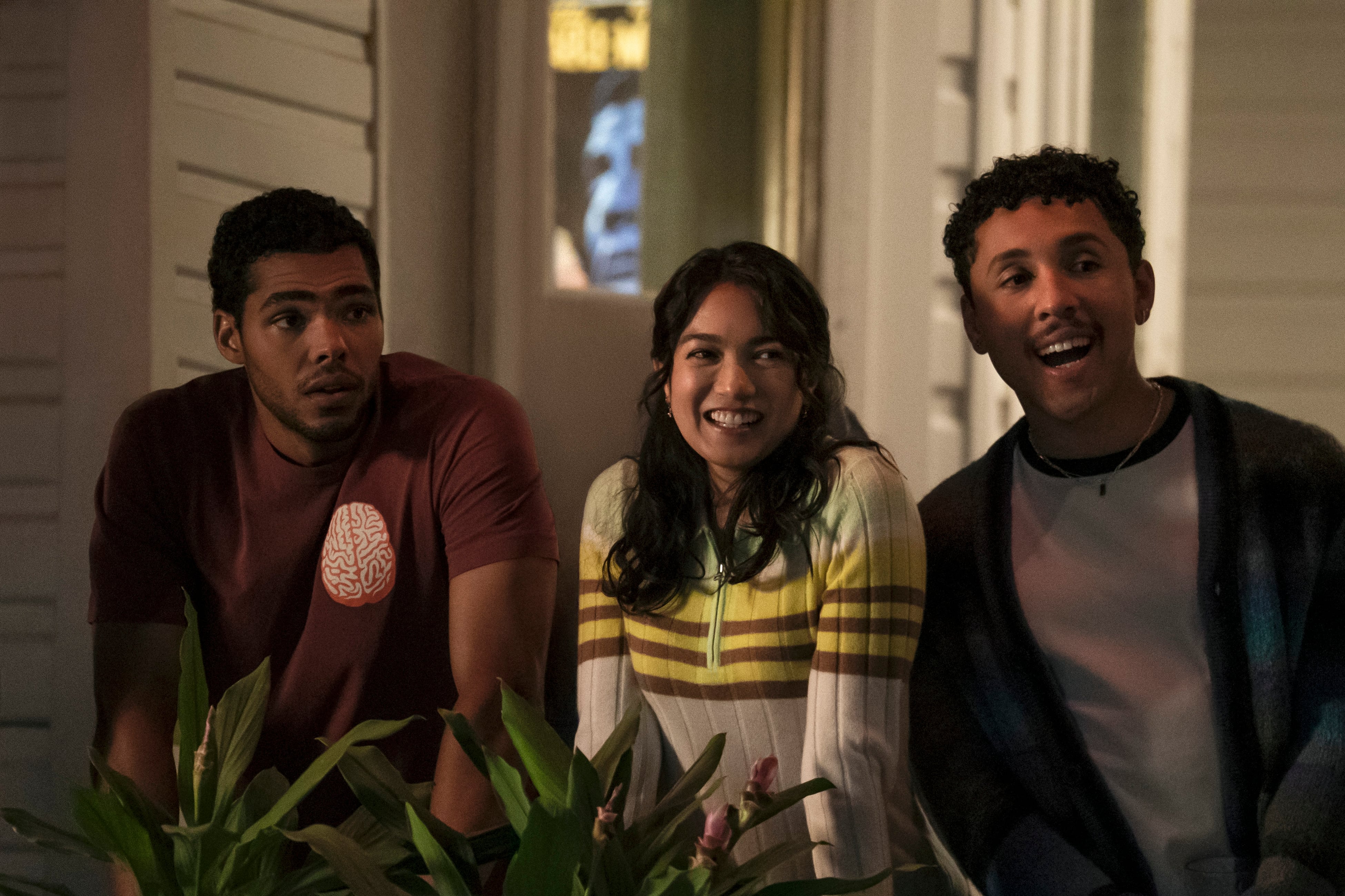 (l-r) Jeremy (Nicholas Duvernay), Ahn (Rachel Marsh), and Malcolm (Jaboukie Young-White) in The Love Hypothesis Photo: Philippe Bossé/ Prime Video © Amazon Content Services LLC