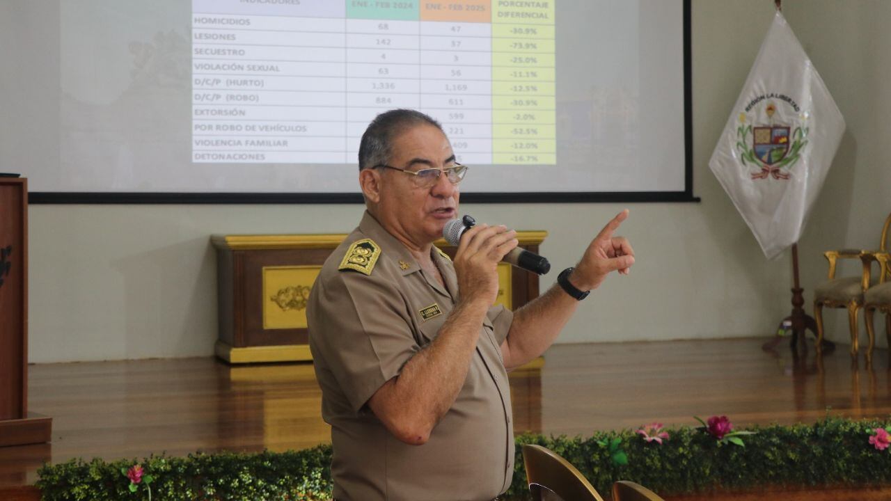 El general PNP Guillermo Llerena Portal, jefe de la Región Policial La Libertad, dijo que han incautado 108 armas de fuego.