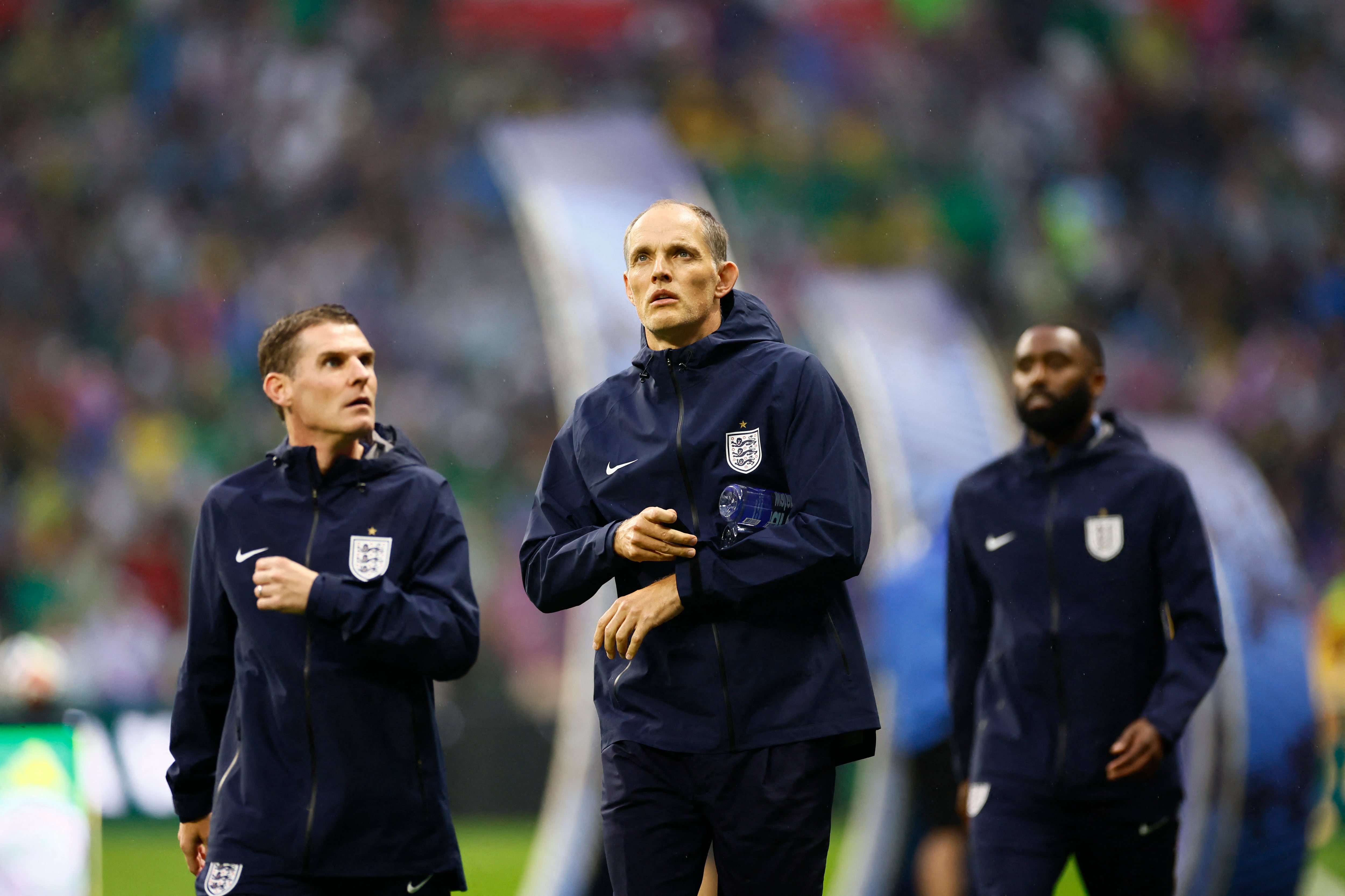 England's German head coach Thomas Tuchel gestures ahead of the 2026 World Cup round of 16 football match between Mexico and England at the Mexico City Stadium in Mexico City on July 5, 2026. (Photo by Rodrigo Oropeza / AFP)