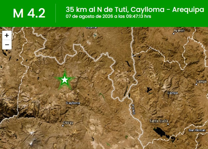 Arequipa: Cuatro temblores en el Perú y uno de ellos ocurrió en Caylloma