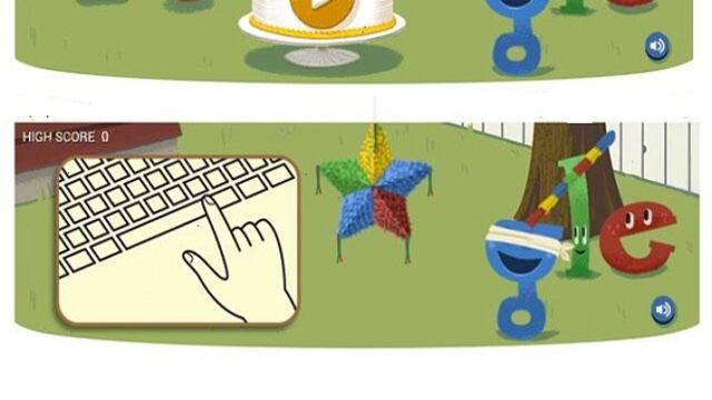 Piñata y caramelos en doodle por aniversario de Google