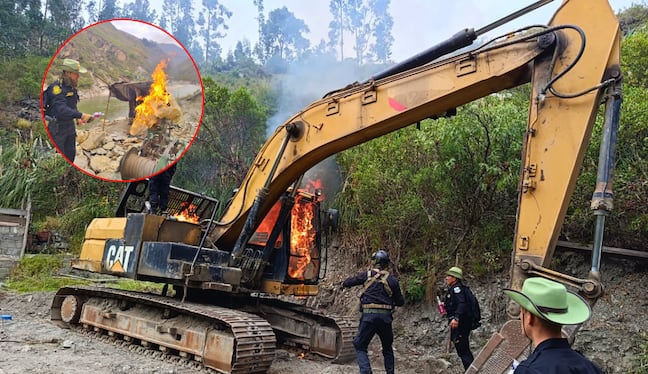 Policía destruye maquinaria por más de S/1.2 millones de mineros ilegales en Huánuco. Foto: Ministerio del Interior.