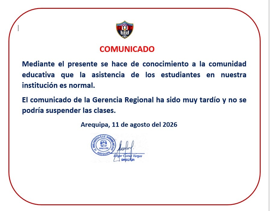Colegio de la Gran Unidad Escolar señaló que el comunicado de suspensón d elabores fue tardío