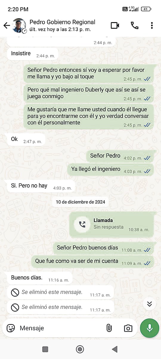 Chats dejan mal parada a Gerencia de Agricultura. Foto: GEC.