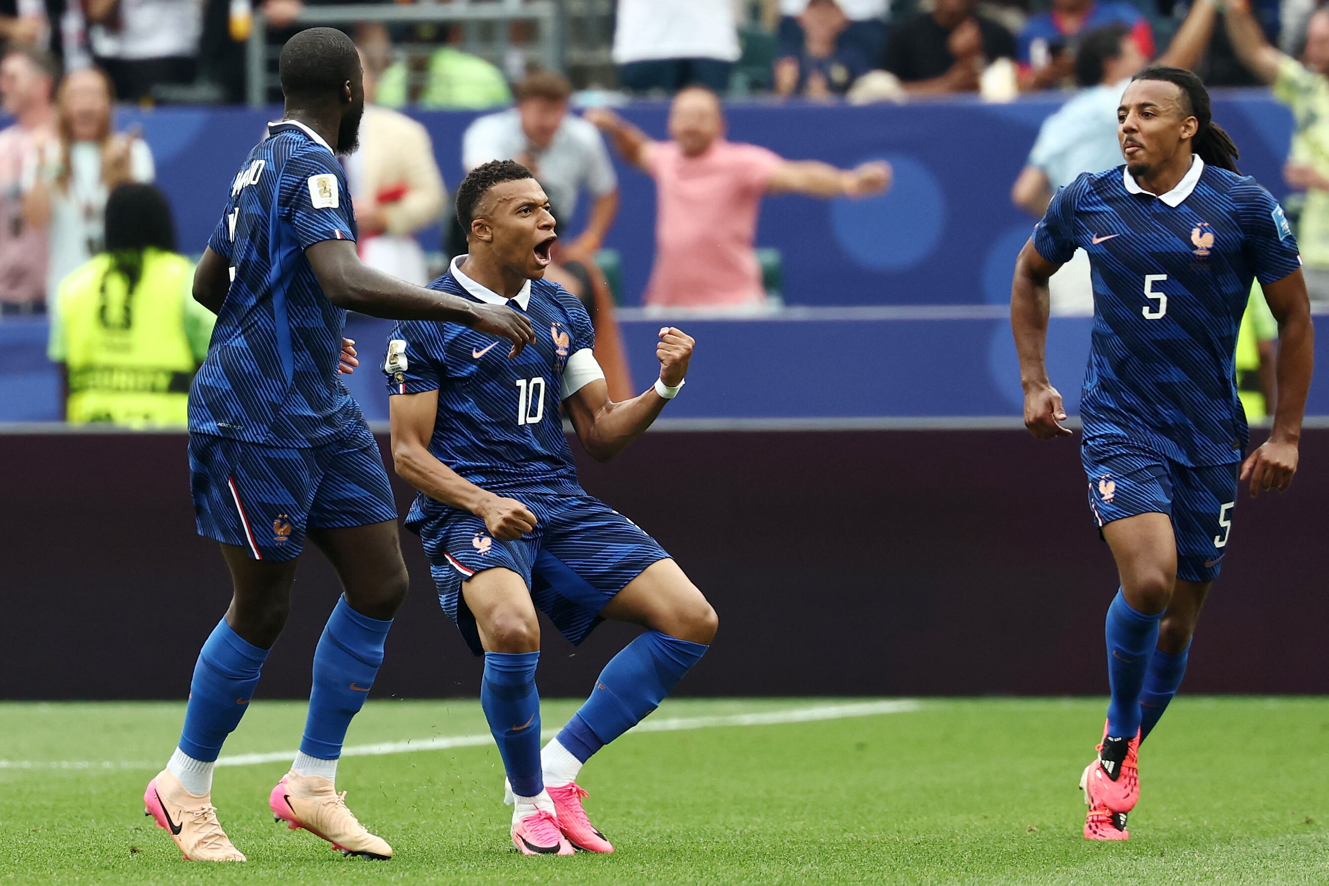 France's forward #10 Kylian Mbappe celebrates scoring his team's first goal during the 2026 World Cup Group I football match between France and Iraq at the Philadelphia Stadium in Philadelphia on June 22, 2026. (Photo by FRANCK FIFE / AFP)