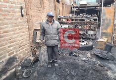 Incendio devasta humilde llantería en Ica: adulto mayor pierde todo y pide ayuda