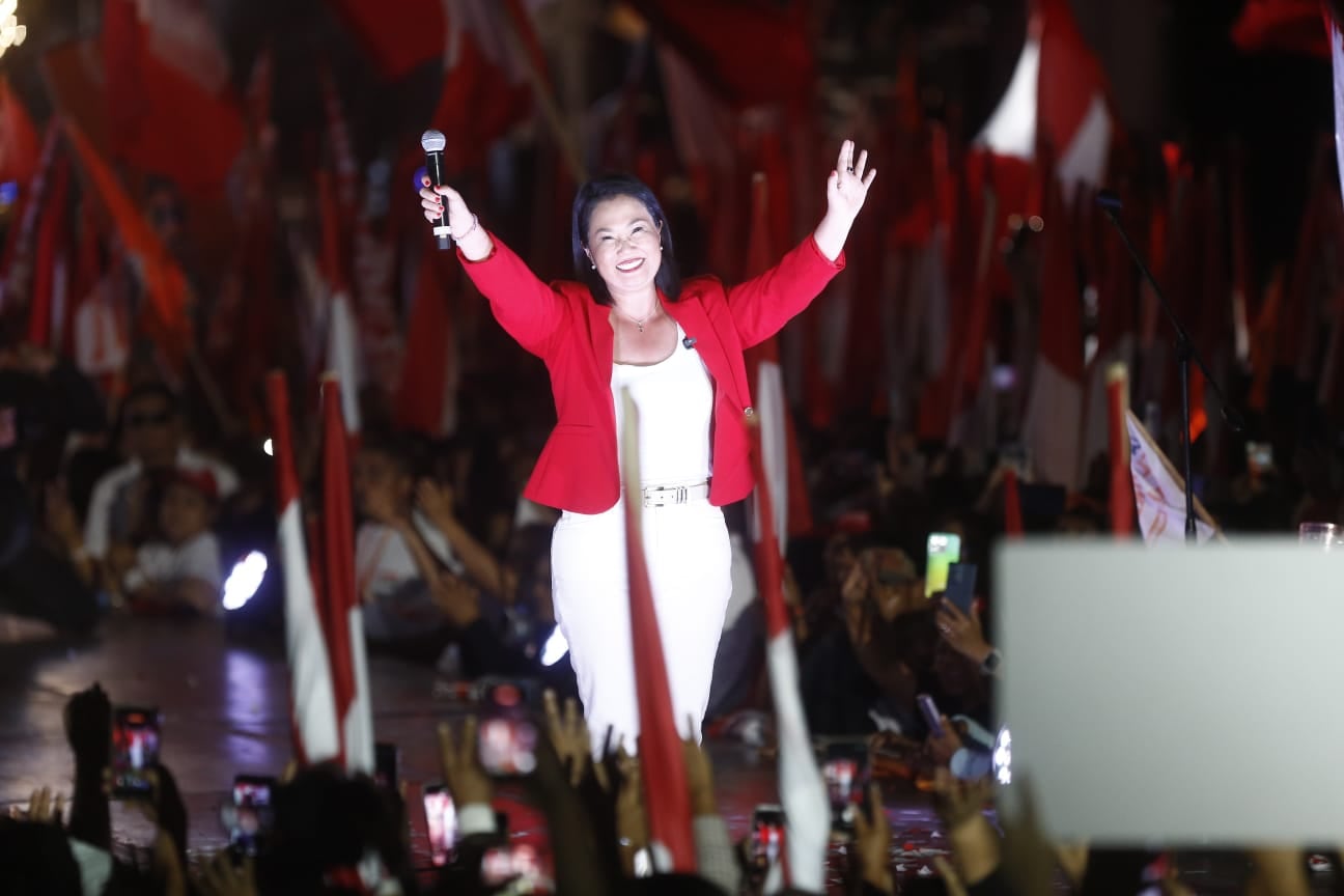 Keiko Fujimori en el mitin de cierre de campaña de la segunda vuelta este 4 de junio. (Foto: César Campos / @photo.gec)