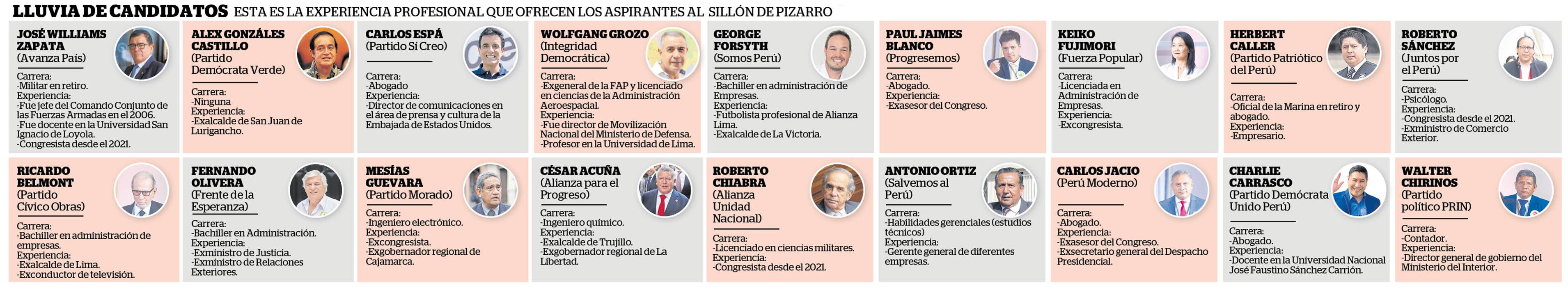Esta son las profesiones y experiencias de los candidatos presidenciales. (Infografía: Diario Correo)