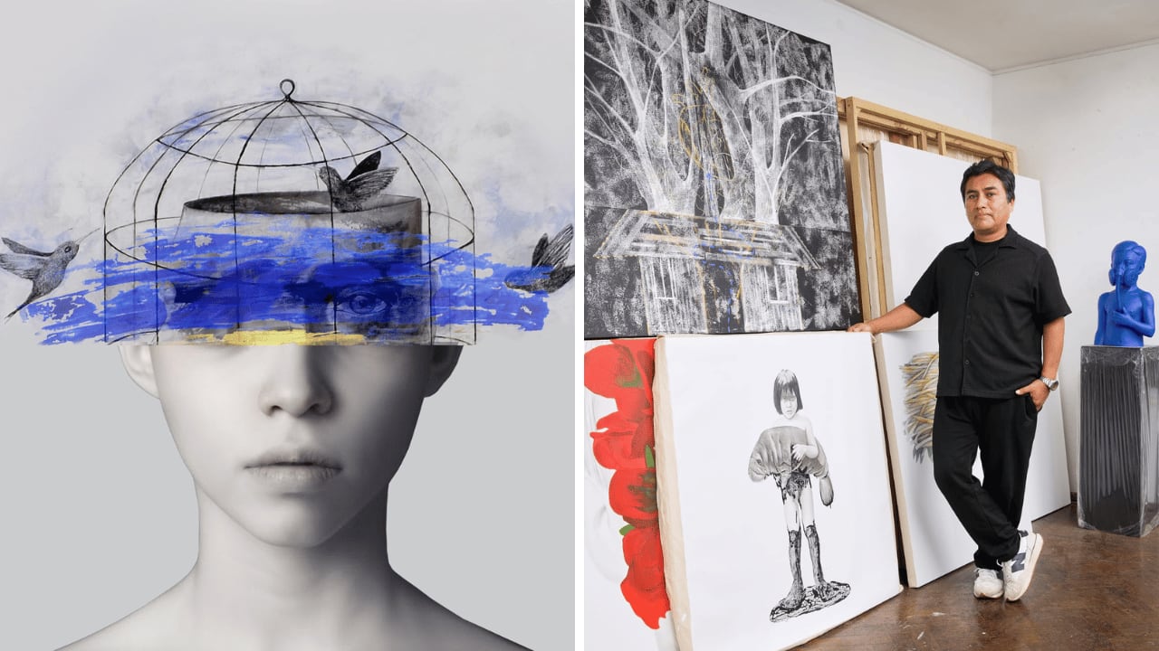 La exposición del artista trujillano reúne pinturas, impresiones giclée y esculturas que exploran la identidad, la memoria y las formas en que construimos nuestra percepción de la realidad.