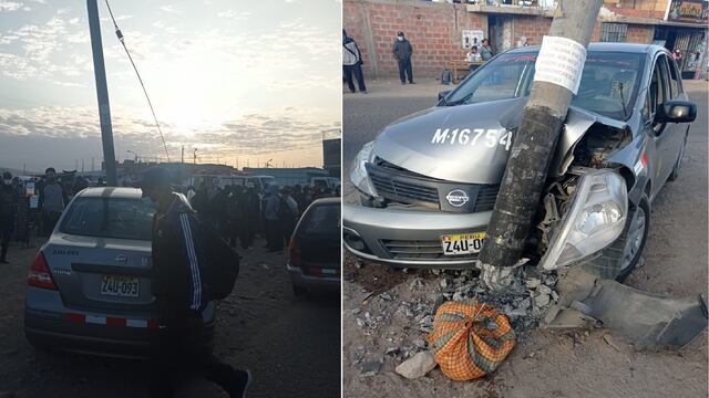 Tacna: Estrella auto contra poste tras excederse consumiendo licor