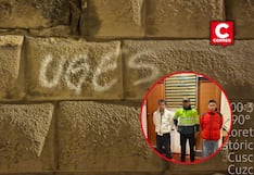 Sujetos caen luego de grafitear muro inca en el Centro Histórico de Cusco (FOTOS)