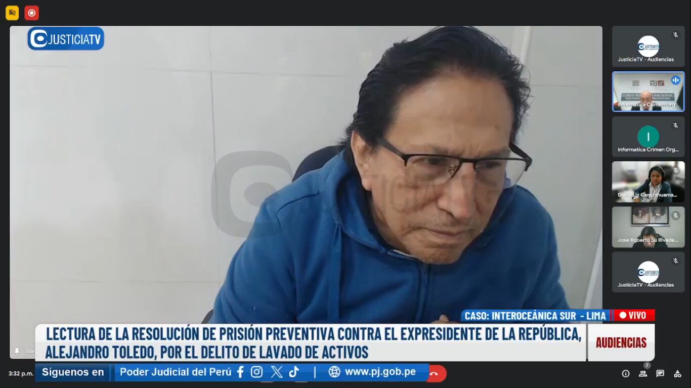El expresidente Alejandro Toledo se encuentra en prisión desde el 23 de abril del 2023. Foto: Captura Justicia TV