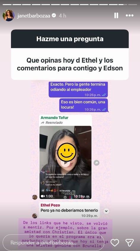Janet Barboza responde a Ethel Pozo con conversaciones sobre su salida de ‘América hoy’.