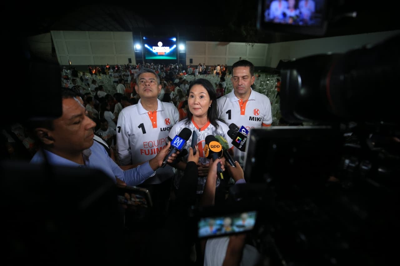 La lideresa de Fuerza Popular criticó propuestas vinculadas a abandonar la contienda y a eliminar la franja electoral durante una actividad en San Martín.. (Foto: Cesar Bueno / @photo.gec)