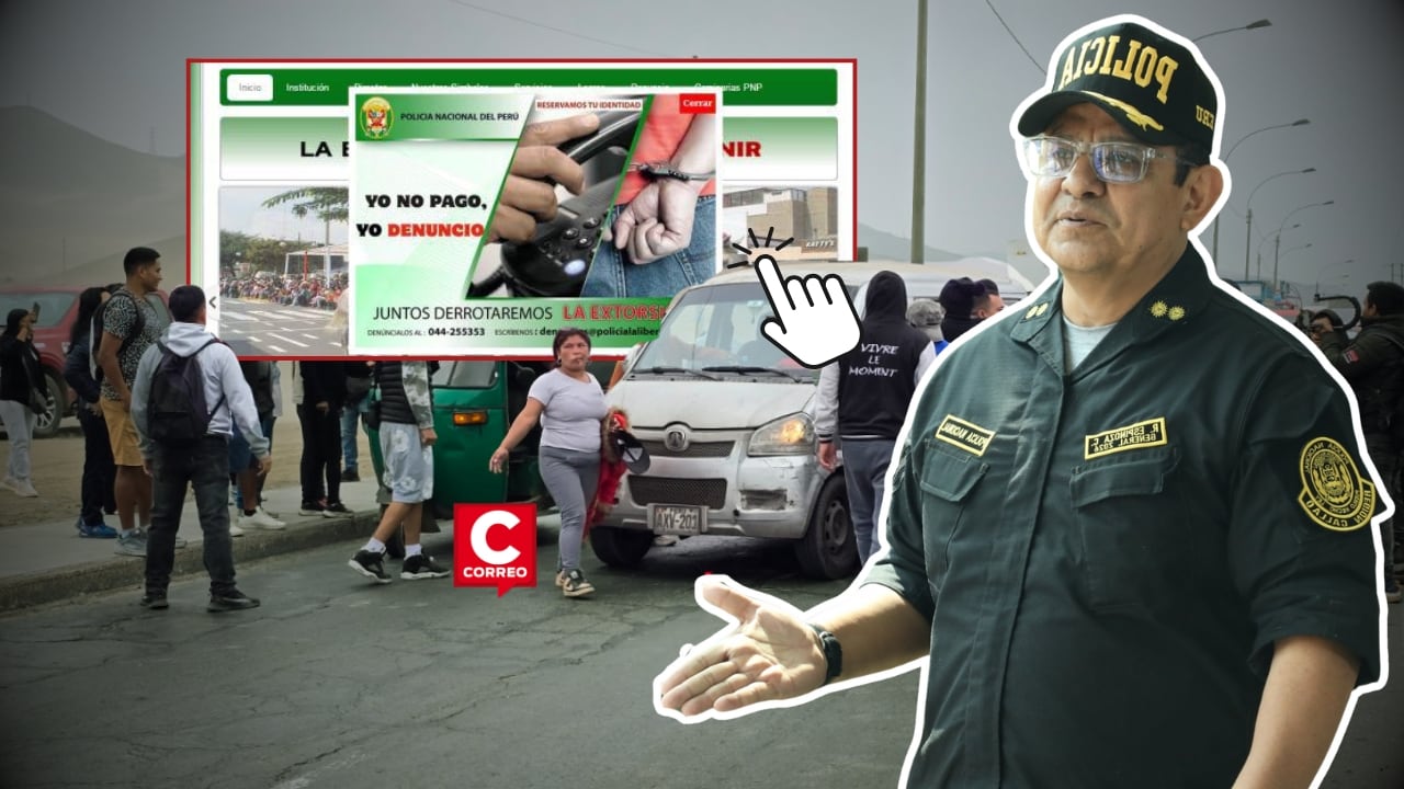 Callao: PNP anuncia patrullaje nocturno contra extorsiones tras bloqueo de transportistas en Néstor Gambetta. Composición: Diario Correo.