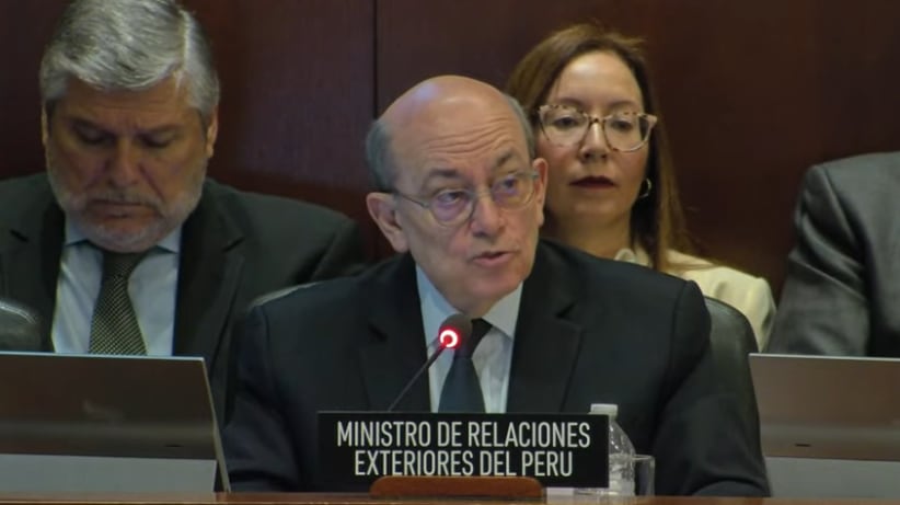 El canciller Hugo de Zela viajó a Washington D. C. con el fin de exponer la posición del Perú sobre la Convención de Caracas ante el Consejo Permanente de la Organización de los Estados Americanos (OEA), informó el Ministerio de Relaciones Exteriores. (Captura de OAS LIVE Audio en Español)