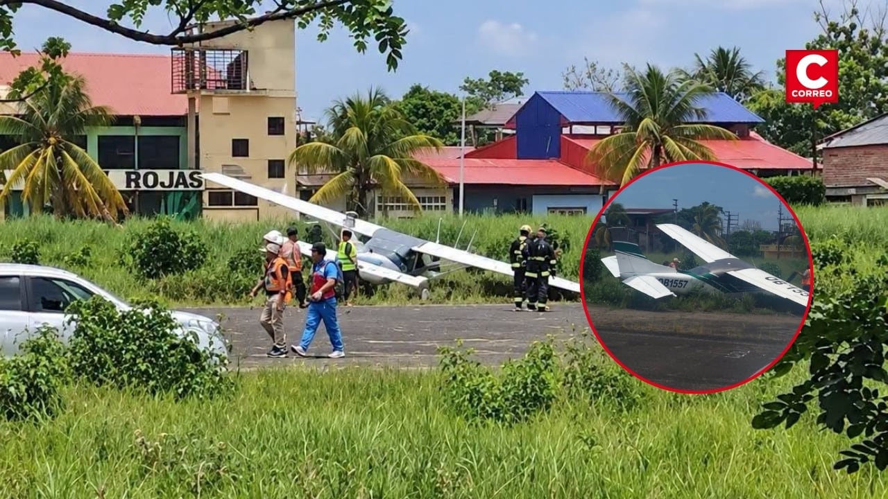 Yurimaguas: aeronave con cuatro personas a bordo se despista durante aterrizaje. Composición: Diario Correo.