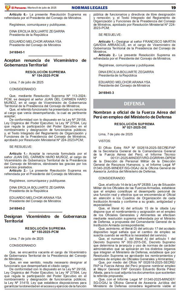 Resolución que nombra a Francisco Gavidia como nuevo viceministro de Gobernanza Territorial.