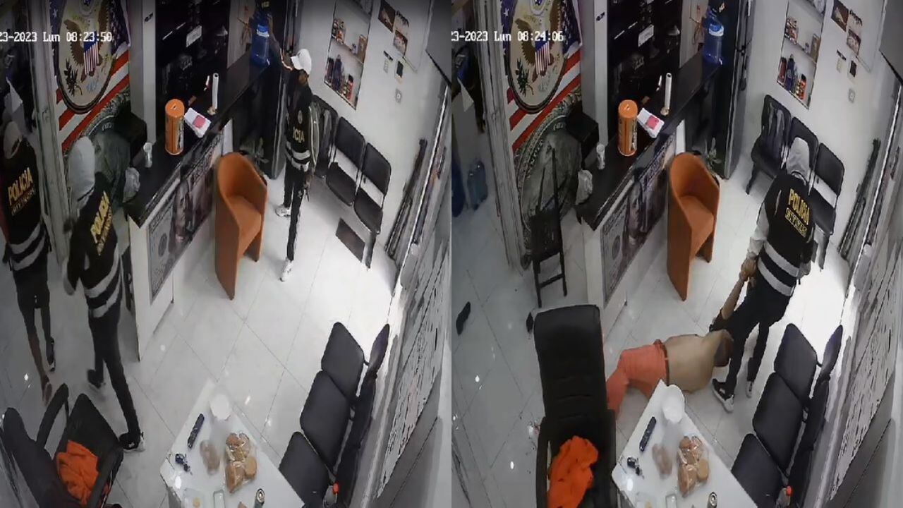 Esta mañana llegaron a bordo de vehículo negro a su local ubicado en avenida Perú. Todo fue captado por cámaras de vigilancia.