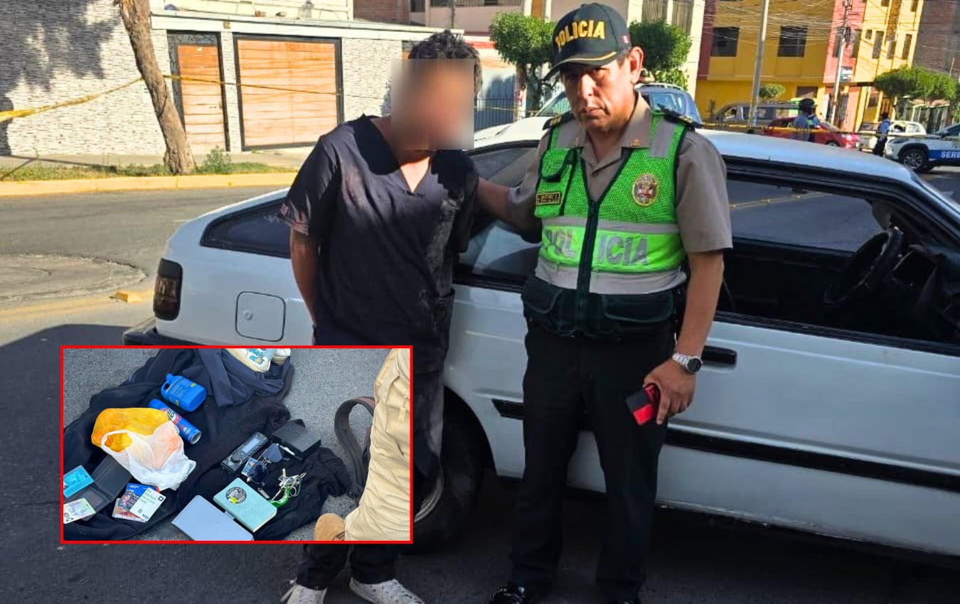Detienen a presunto ladrón de autopartes y vehículo en el distrito de Miraflores, Arequipa. Foto: PNP.