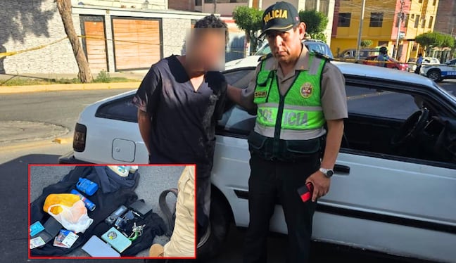 Detienen a presunto ladrón de autopartes y vehículo en el distrito de Miraflores, Arequipa. Foto: PNP.