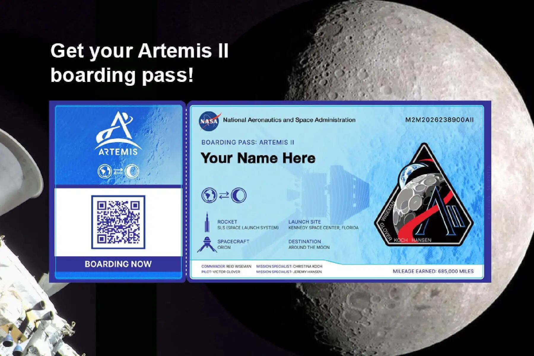 Cualquier persona en el mundo puede registrar su nombre y ser parte simbólica del histórico vuelo tripulado que sobrevolará la Luna en 2026.