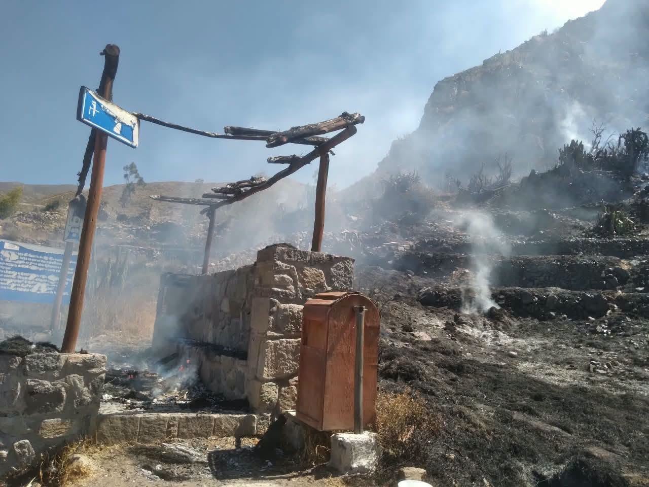 Incendio forestal en alrededores del complejo arqueológico Uyo Uyo, en Yanque, Caylloma (Arequipa). Foto: COER.