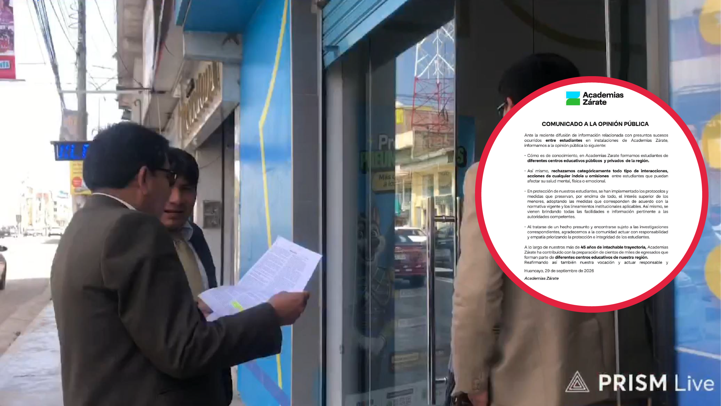 Huancayo: Academias Zárate se pronuncia tras denuncia por presuntos tocamientos a estudiante