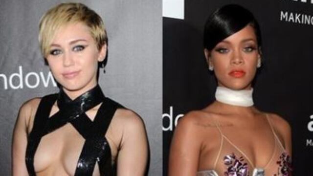 ¡Duelo de escotes! Rihanna y Miley Cyrus sorprenden con vestidos atrevidos (FOTOS)