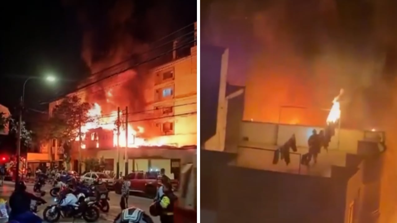 El siniestro ocurrió en la cuadra 2 del jirón Ayacucho y movilizó a 12 unidades del Cuerpo General de Bomberos. Las viviendas ubicadas en la parte posterior del predio quedaron completamente destruidas. (Imágenes de América Noticias)