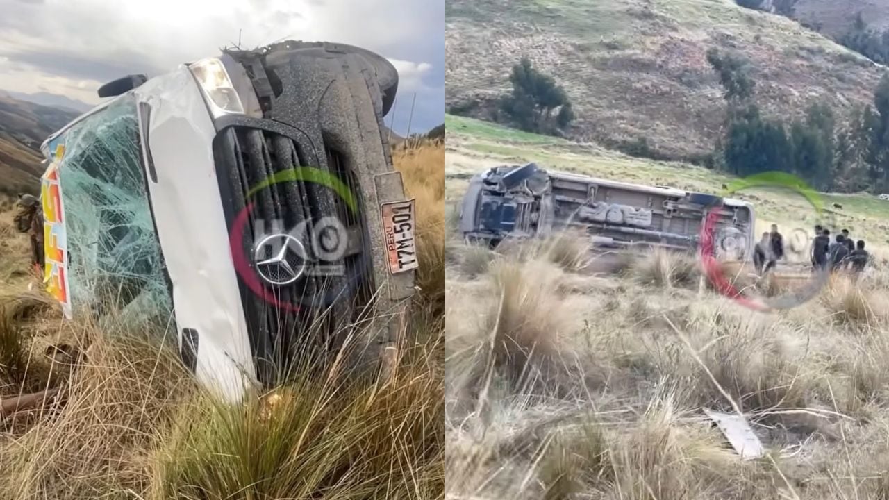 Vehículo que trasladaba a patrulla del BIM N° 6 de Huaraz terminó despistándose a la altura del sector La Ramada, en el distrito de Huamachuco. (FOTO: HCO TV Huamachuco)