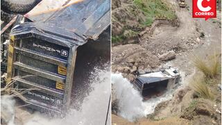 Chofer queda herido al caer con camión al río en La Oroya