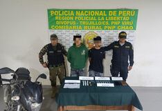 La Libertad: Caen presuntos extorsionadores con 7 cartuchos de dinamita, stickers y droga