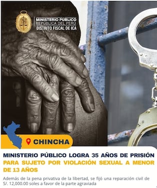 Chincha: violador de menor permanecerá 35 años recluido en el penal de Chincha