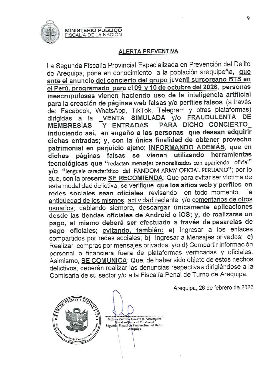 La Fiscalía de Prevención del Delito emitió una alerta para evitar estafas (Foto: Ministerio Público)