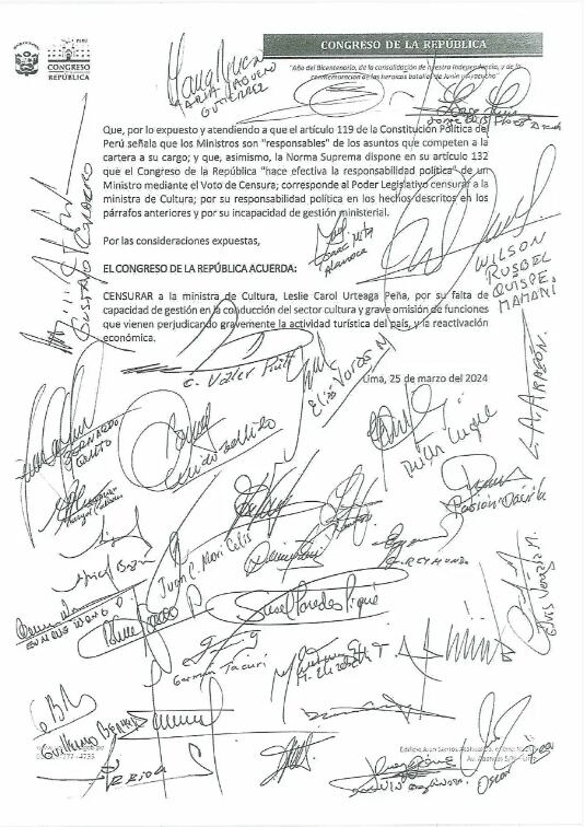 Moción de censura presentada contra la ministra de Cultura